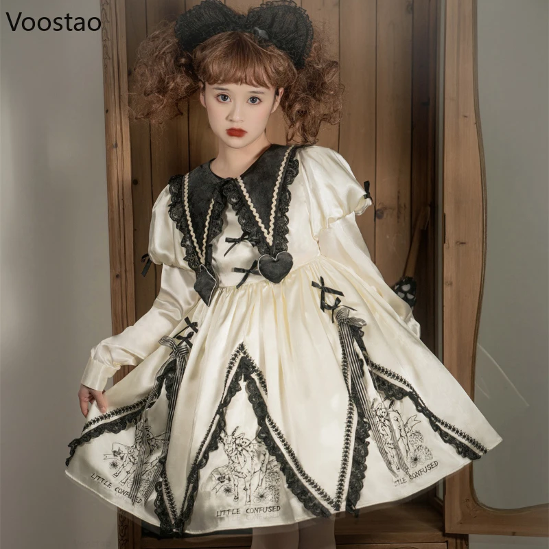 Женское платье с длинным рукавом винтажное в японском готическом стиле