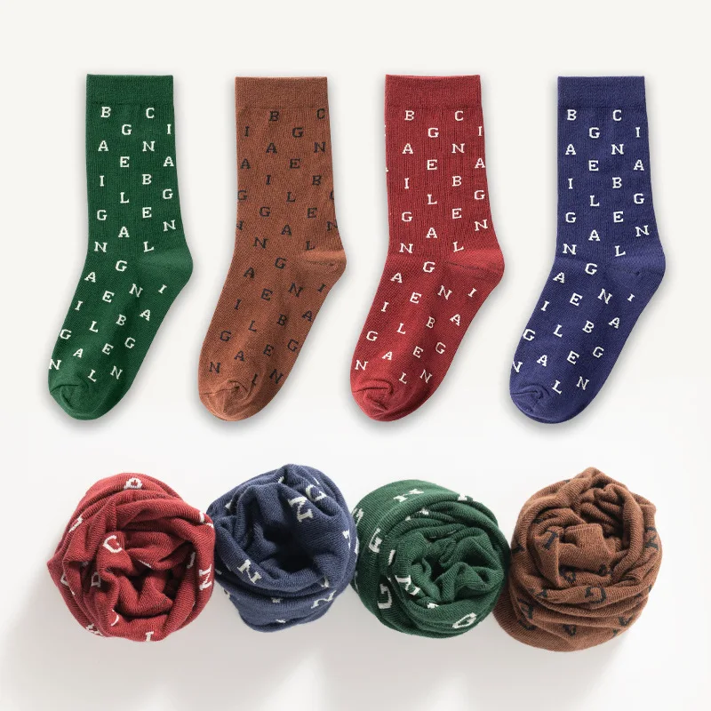

New Men Socks Fashion Cotton Medium Tube Socks Funny Printed letter Socks Sports Harajuku Stockings Comfortable Women Socks