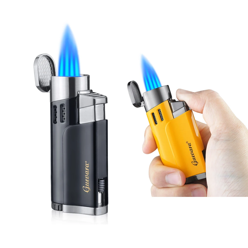 

GUEVARA Metal Cigar Tobacco Windproof Lighters 4 Torch Jet Blue Flame Refillable With Punch Smoking Tool Accessories Portable