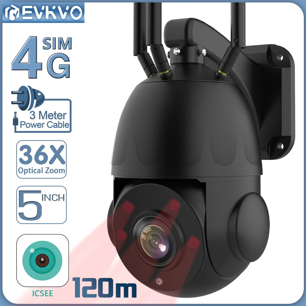 EVKVO 8MP 4G SIM Card Metal Surveillance Camera 36X Optical 