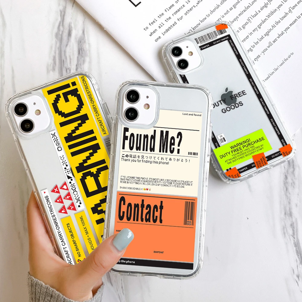 

Модный креативный прозрачный чехол с этикеткой для iPhone 11 12 13 Mini 14 Pro Max, полноразмерный противоударный чехол для камеры