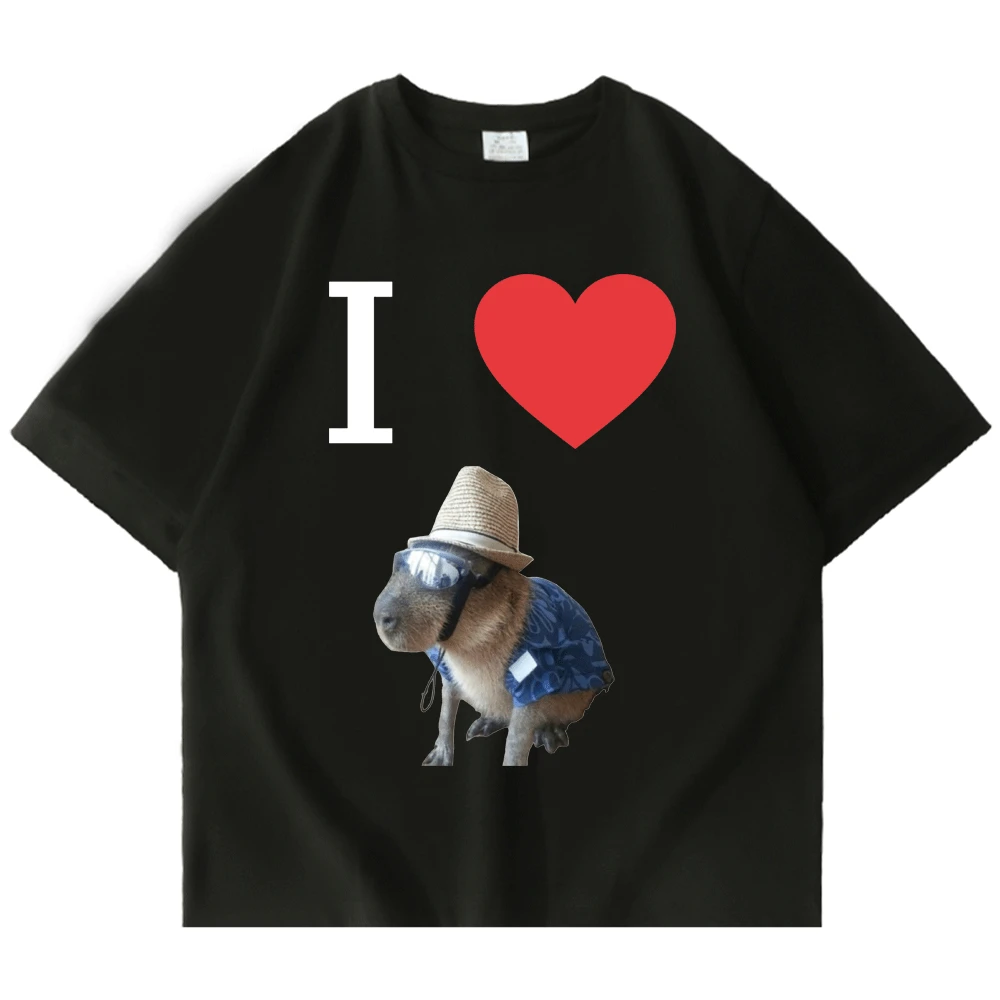 

Модные повседневные свободные футболки I Love Capybaras с принтом для мужчин и женщин, забавная Мужская футболка с круглым вырезом в стиле хип-хоп, ...