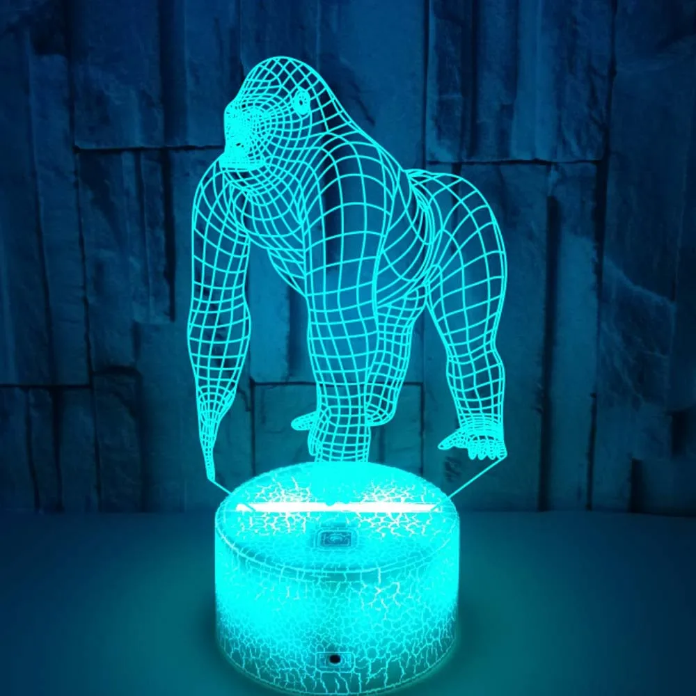 3d Night Light Animal Gorilla 3D Illusion Lamp 16 Color with Remote Nightlight Birthday Gifts Kids Baby Room Decor Sleep Lights