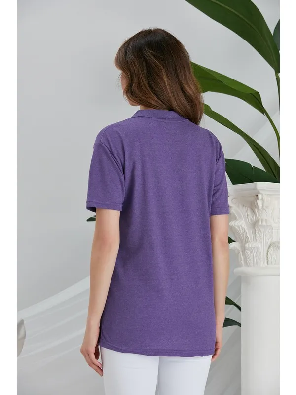 

Purple Basic Polo Collar Knitted Short-Sleeve T-Shirt T Shirt Y2K Top Nostalgic Summer Women T-Shirt Anime Bluz