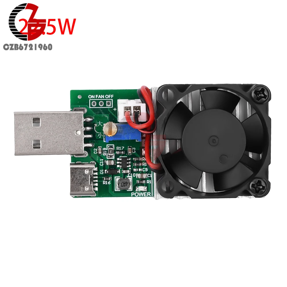 

USB-тестер нагрузки, электронный тестер нагрузки, модуль резистора 22,5 Вт, интерфейс USB и Type C, регулируемый постоянный ток с охлаждающим вентилятором