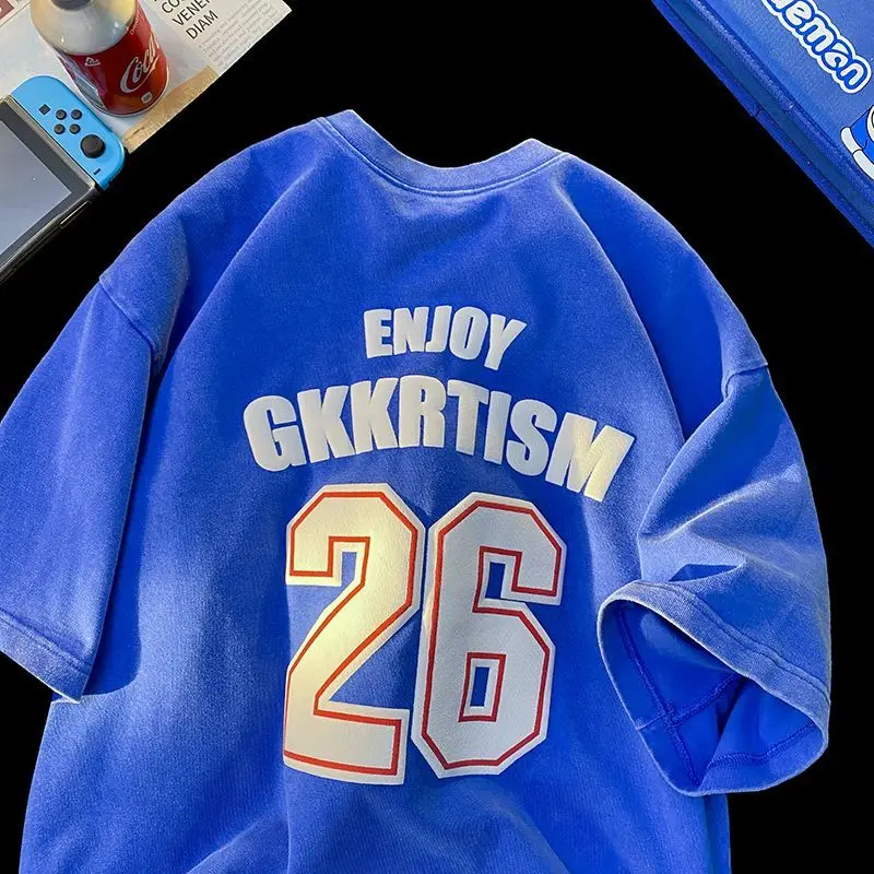 

Мужская свободная футболка с коротким рукавом, из чистого хлопка 100