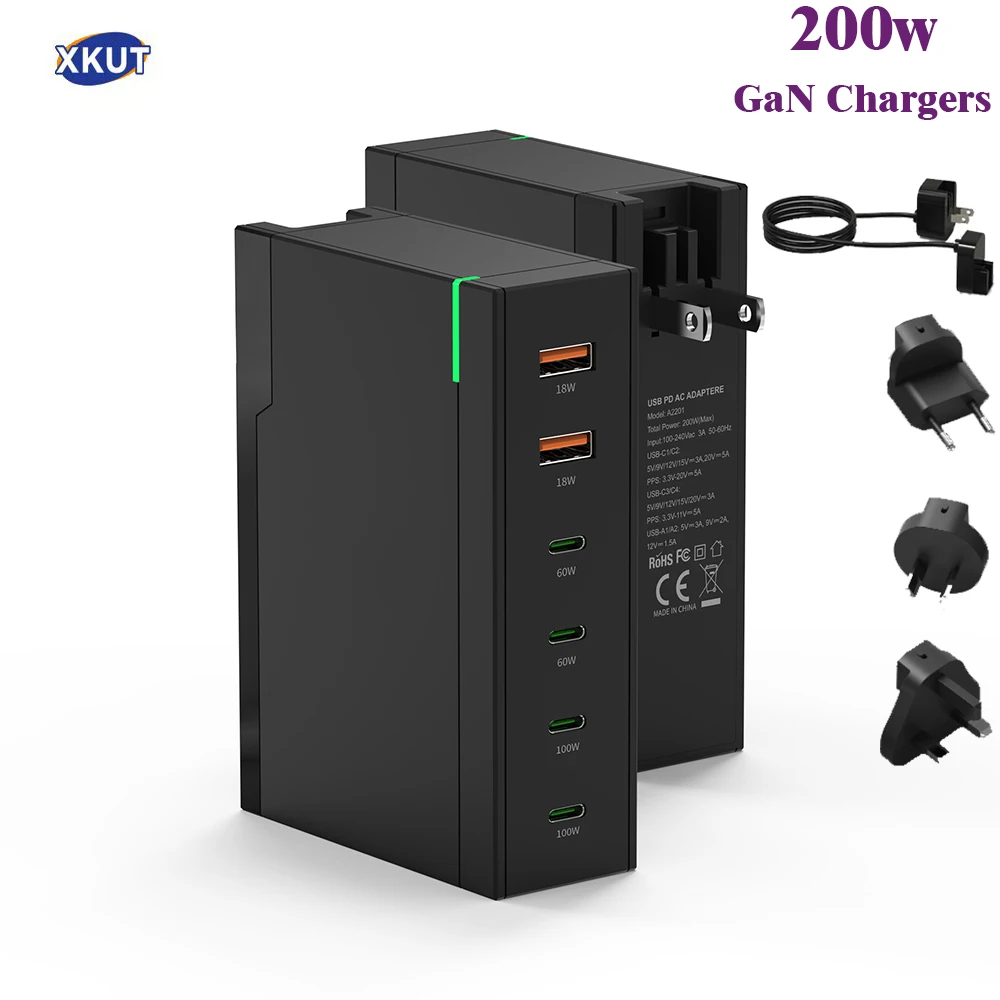 Устройство зарядное сетевое с портом USB Type-C и поддержкой быстрой зарядки 200/60/100 Вт