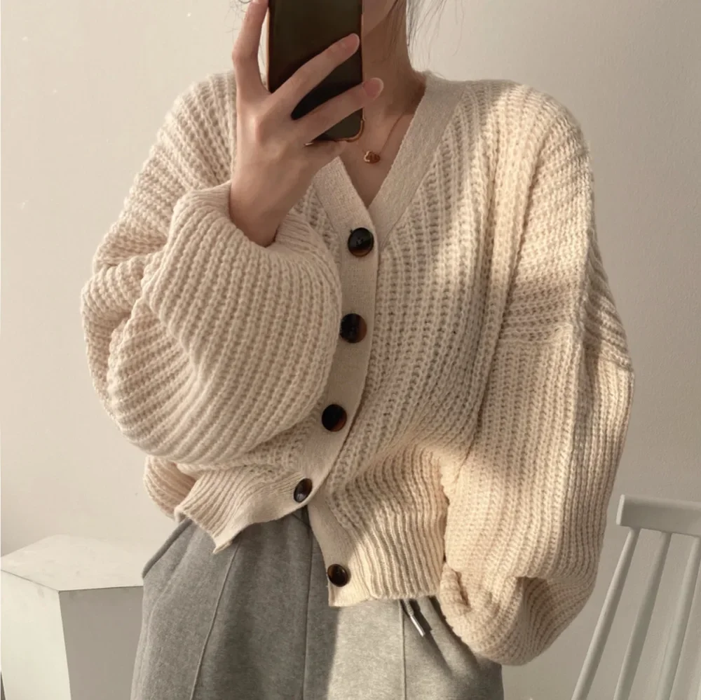 ChicОсенне-зимний универсальный женский свитер куртка свободного покроя большой