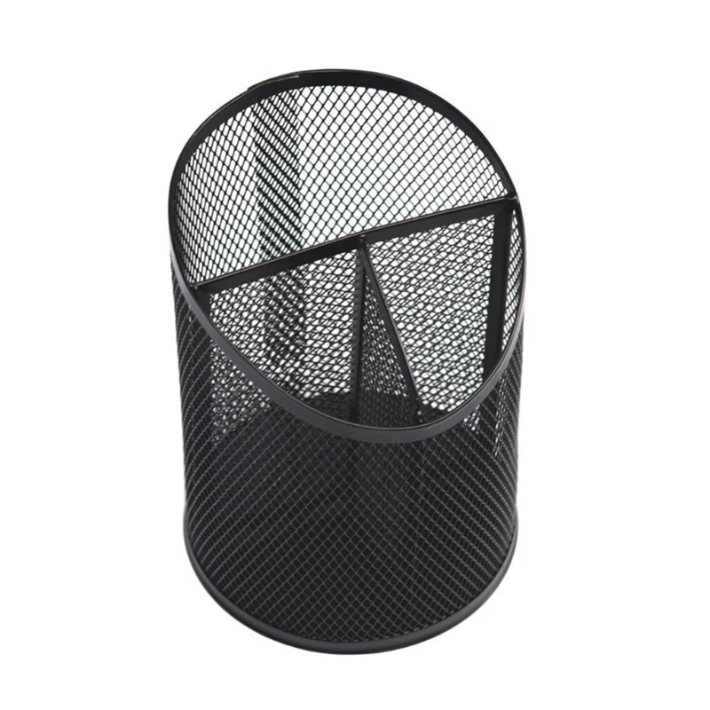

Round Steel Mesh Pen Cup Organizer Creative 3 Storage Compartments High Practicality Storage Pen Case Box High Quality