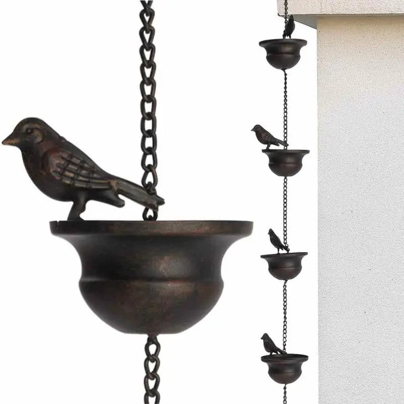

Gutters Rain Chains With Attached Hanger And 18 Birds Birds On Cups Gutter Downspout Mobile For Divert Water Away Housewarming