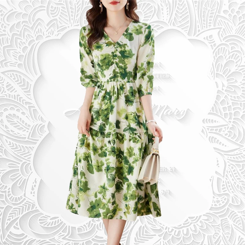 

Spring Summer Women Printed Chiffon Design Leisure Holiday Dress Temperament High Quality Woman Long Dress