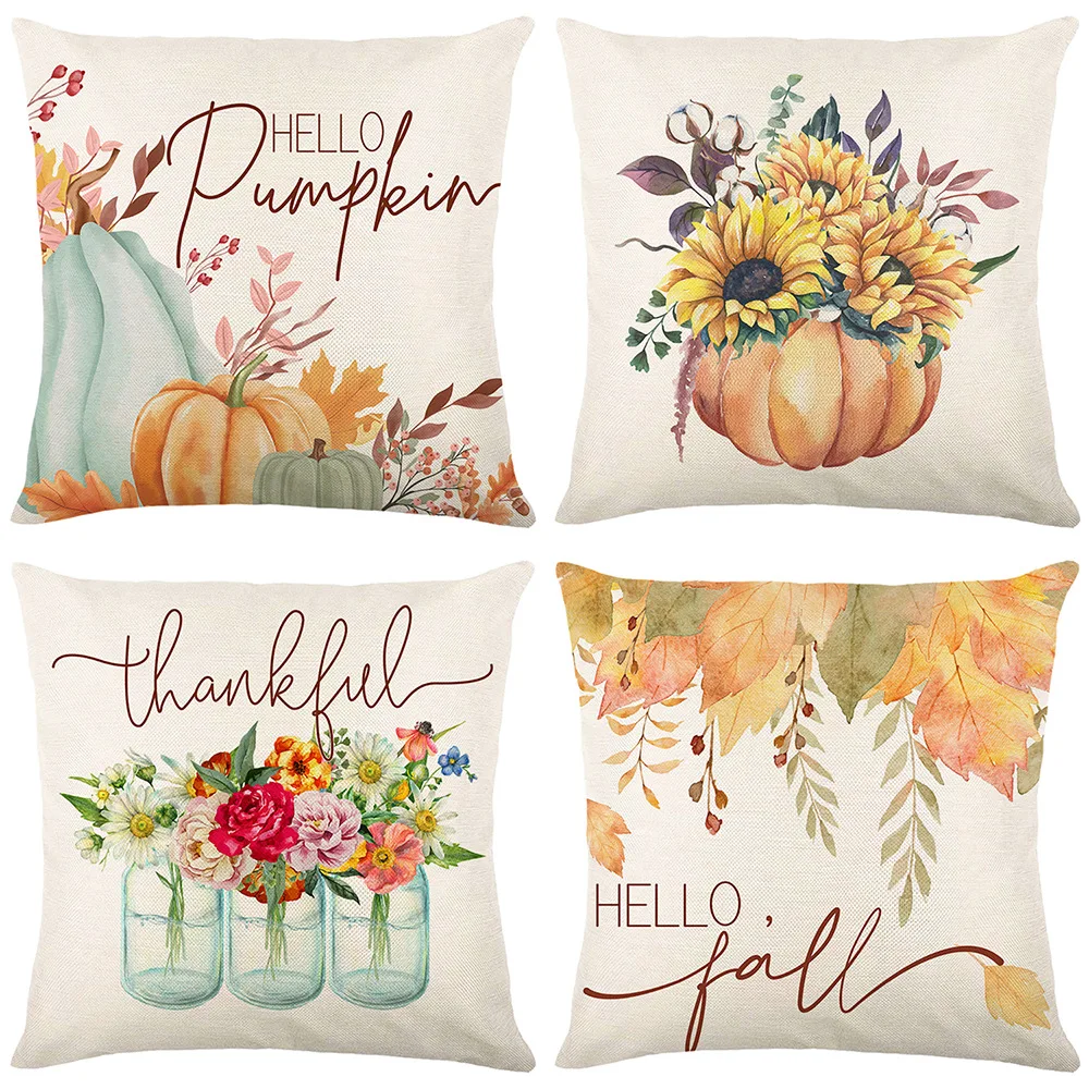 

2022 New Thanksgiving Pillowcase Fall Pumpkin Collection Linen Print Pillowcase Living Room Sofa Cushion Cover