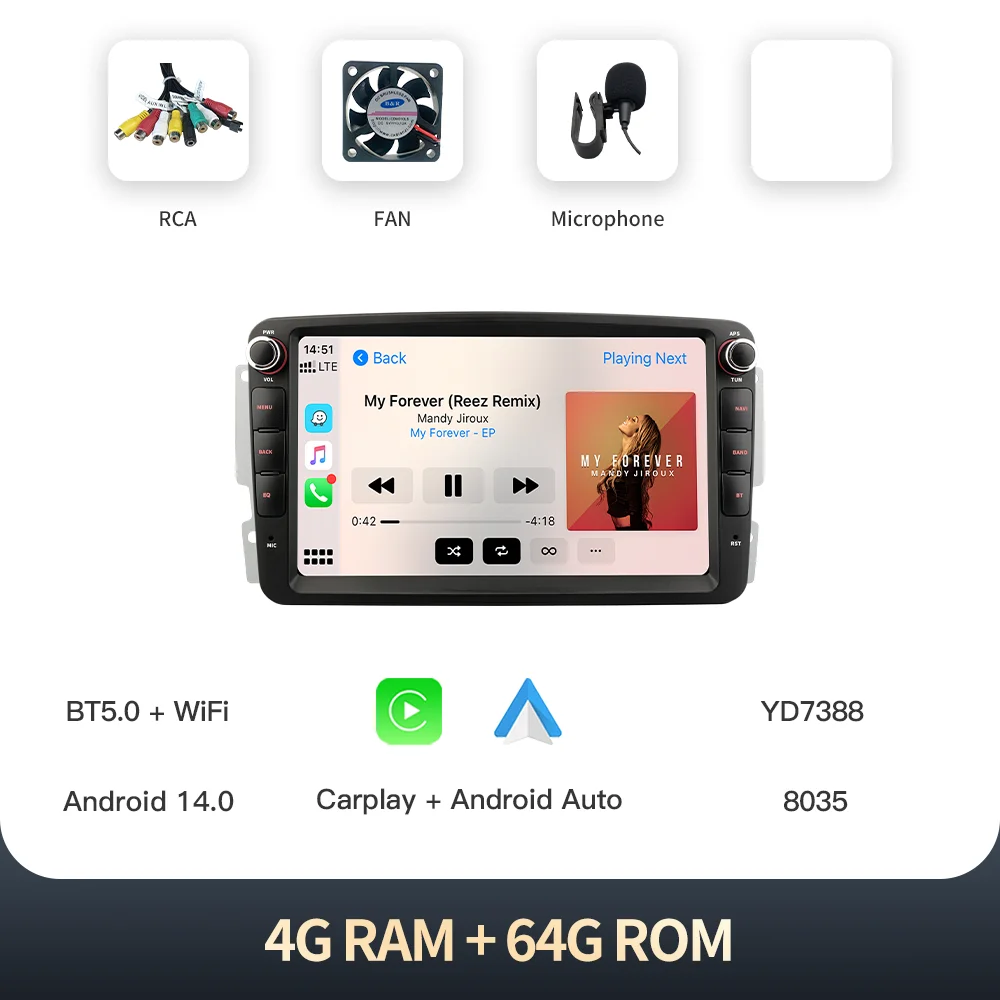 

Kingchange Android 14 8 "автомобильное мультимедийное радио стерео для Mercedes Benz W203 W209 W219 A Class A160 C-Class C180 CarPlay Auto 360