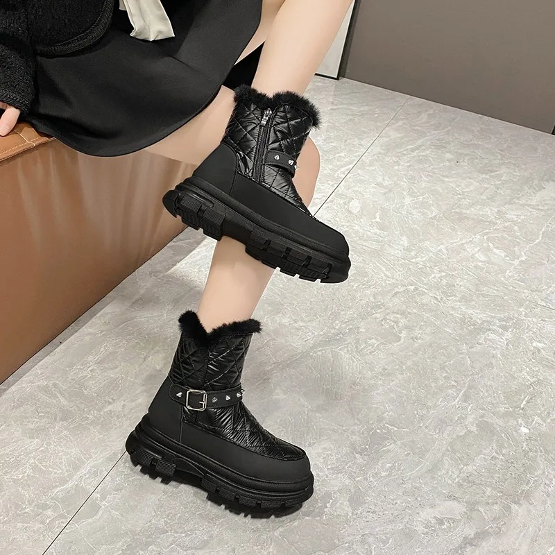 Winter Women Snow Boots Thick Plush Waterproof Shoes Fashion Woman Non-slip Thick Bottom Ankle Boots Warm Cotton Padded Shoes