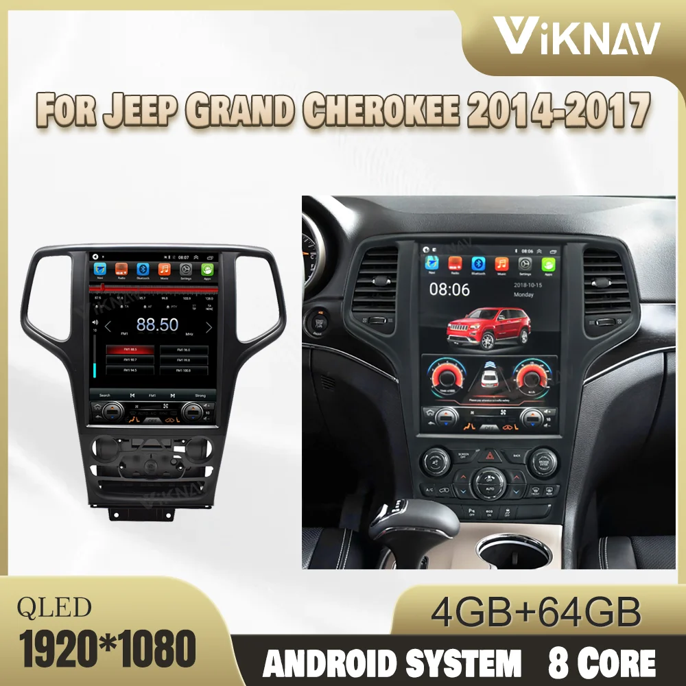 

8 Core 64GB Car Radio For Jeep Grand Cherokee 2014-2017 1080P HD Navigation GPS DVD Multimedia Steering Wheel Control Radio