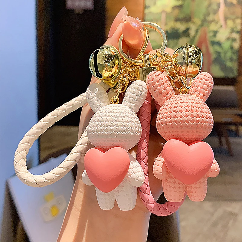

Fashion Cute Cartoon Resin Peach Heart Knitting Rabbit Pendant Keychain Holder Key Chain Car Keyring Bag Charm Hanging Jewelry