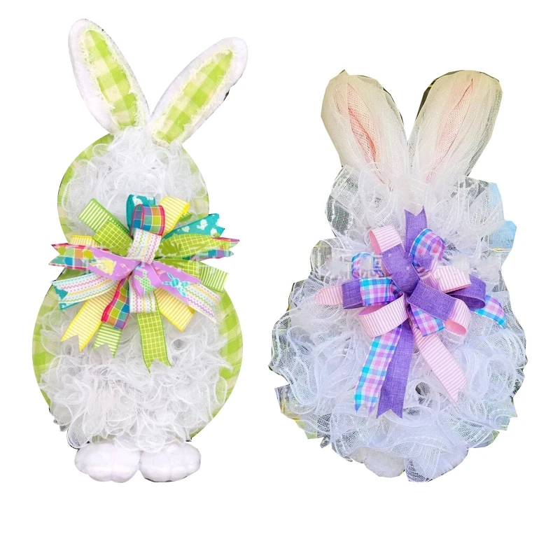 

Пасхальный венок кролика с бантом, Искусственный Кролик в форме гирлянды, подвесное украшение для дома, входной двери, для дома и улицы, пода...