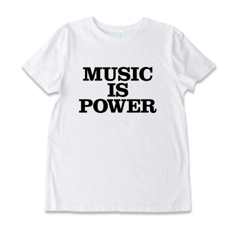 

Футболка с цитатами музыки мощности, Женская белая футболка с графическим рисунком, хлопковые повседневные топы из сукна, черная футболка для мужчин, одежда