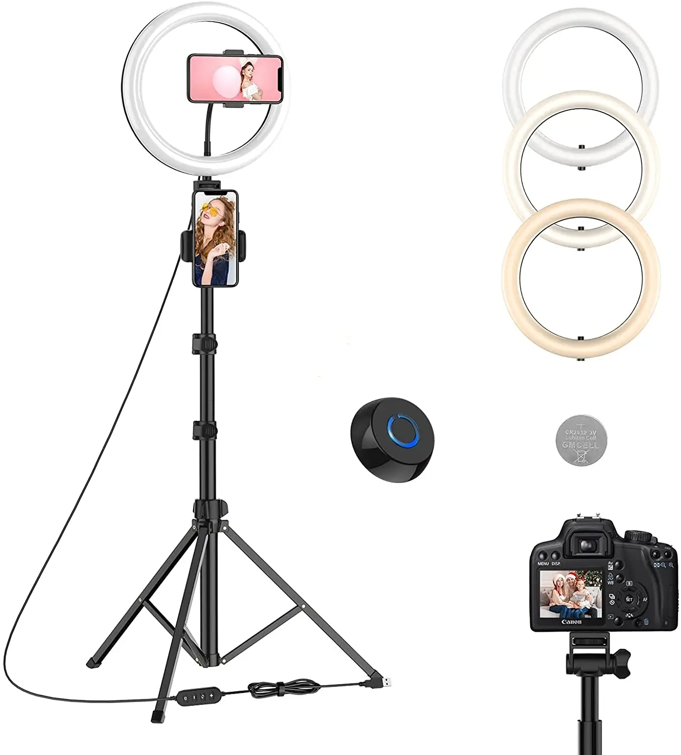 

Discount 10" Led Ring Light with Tripod Stand 67" and 2 Phone Holders, Phone/Camera Tripod with Wireless Remote Control for
