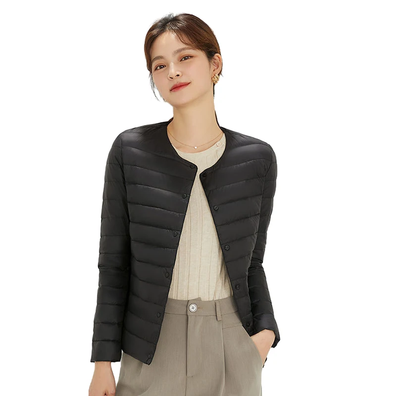 Осенне-зимнее женское сверхлегкое пуховое пальто пуховые куртки без воротника