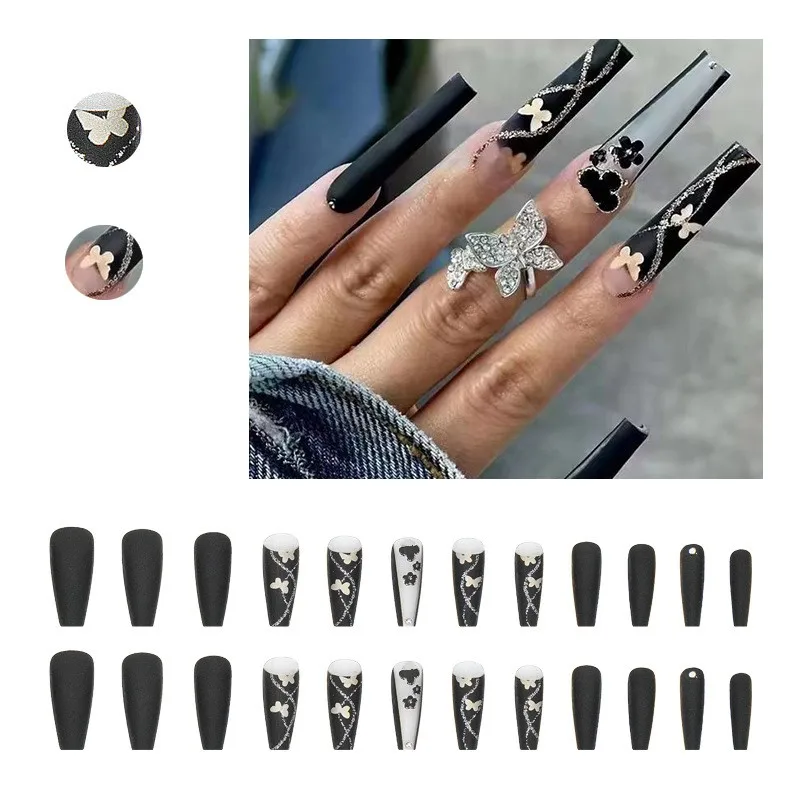 

Ношение ногтей бриллиант длинный балет ногтей таинственный бабочка ногтей готовый ногтей Блестящий черный бабочка 2 мл