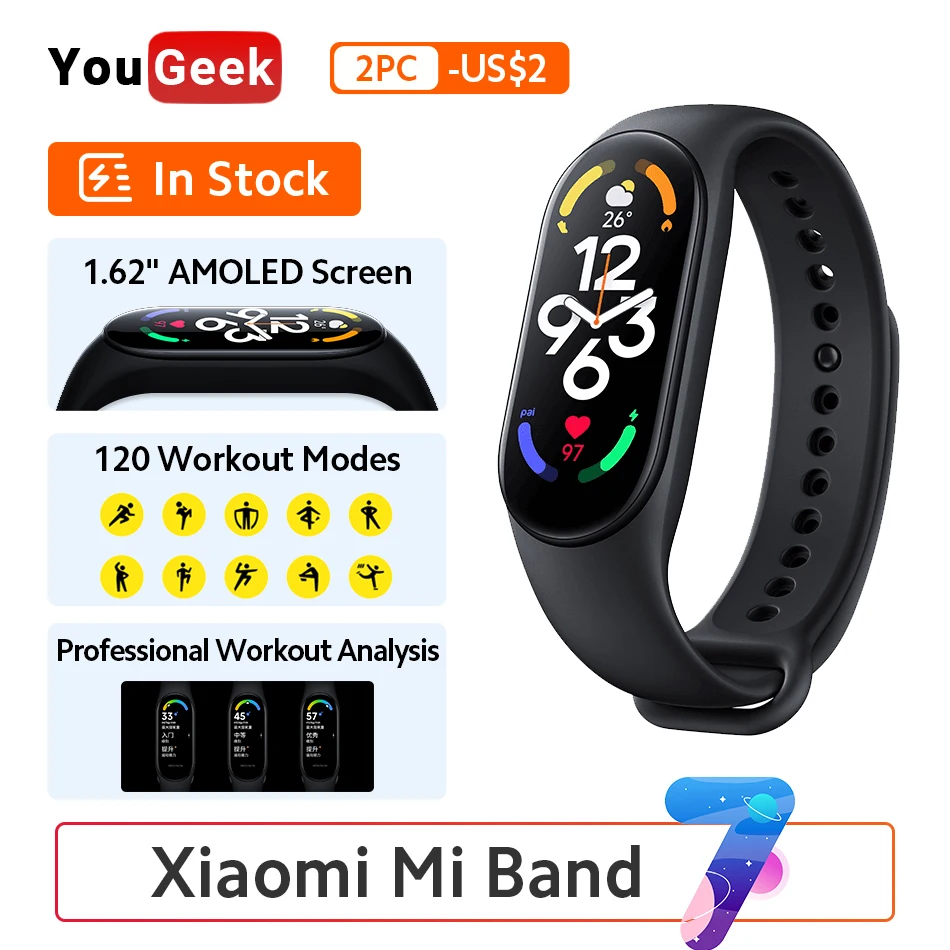 New Xiaomi Mi Band 7 Smart Bracelet Wristband 1.62" AMOLED Blood Oxygen Fitness Traker Bluetooth Waterproof Smartband VS Band 6