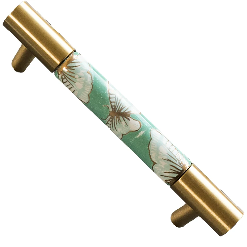 

Nordic Creative American Gold Butterfly Ceramic Handle Drawer Wardrobe Cabinet Door Small Brass Handle Round Single Hole