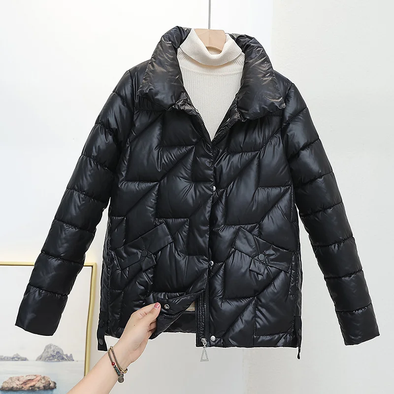 Women Jacket 2022 New Winter Parkas Female Glossy Down Cotton Jackets Stand Collar Casual Warm Parka Short Coat Female Outwear