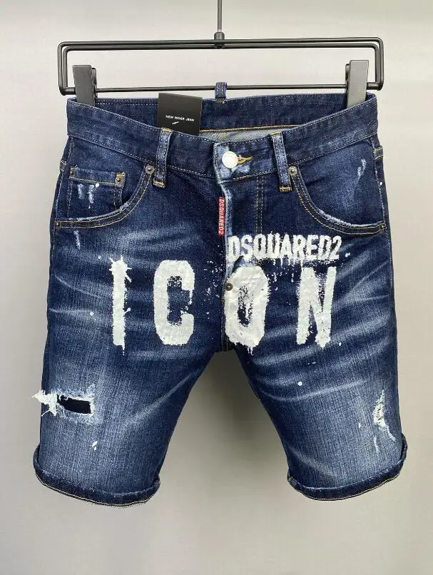 DSQUARED2 Trendy Women's/Men's Hole Spray Paint Short Jeans Slim Fit Casual Motorcycle Punk Pants Clothing 9835-1#