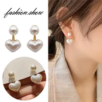 korean elegant heart shape pearl drop earrings for women irregular bow knot fashion ear studs exquisite drop earring jewelry