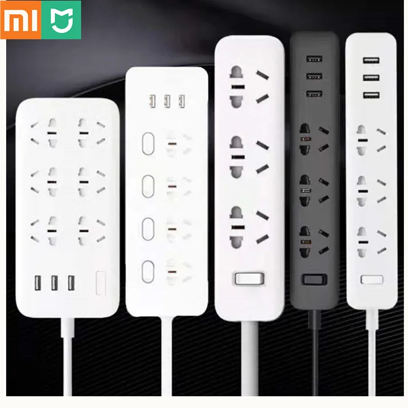 

Original Xiaomi Power Strip 2.1A Fast Charging 3 USB Extension Socket Plug 6 Outlets Socket Adapter US UK EU AU MI Power strip