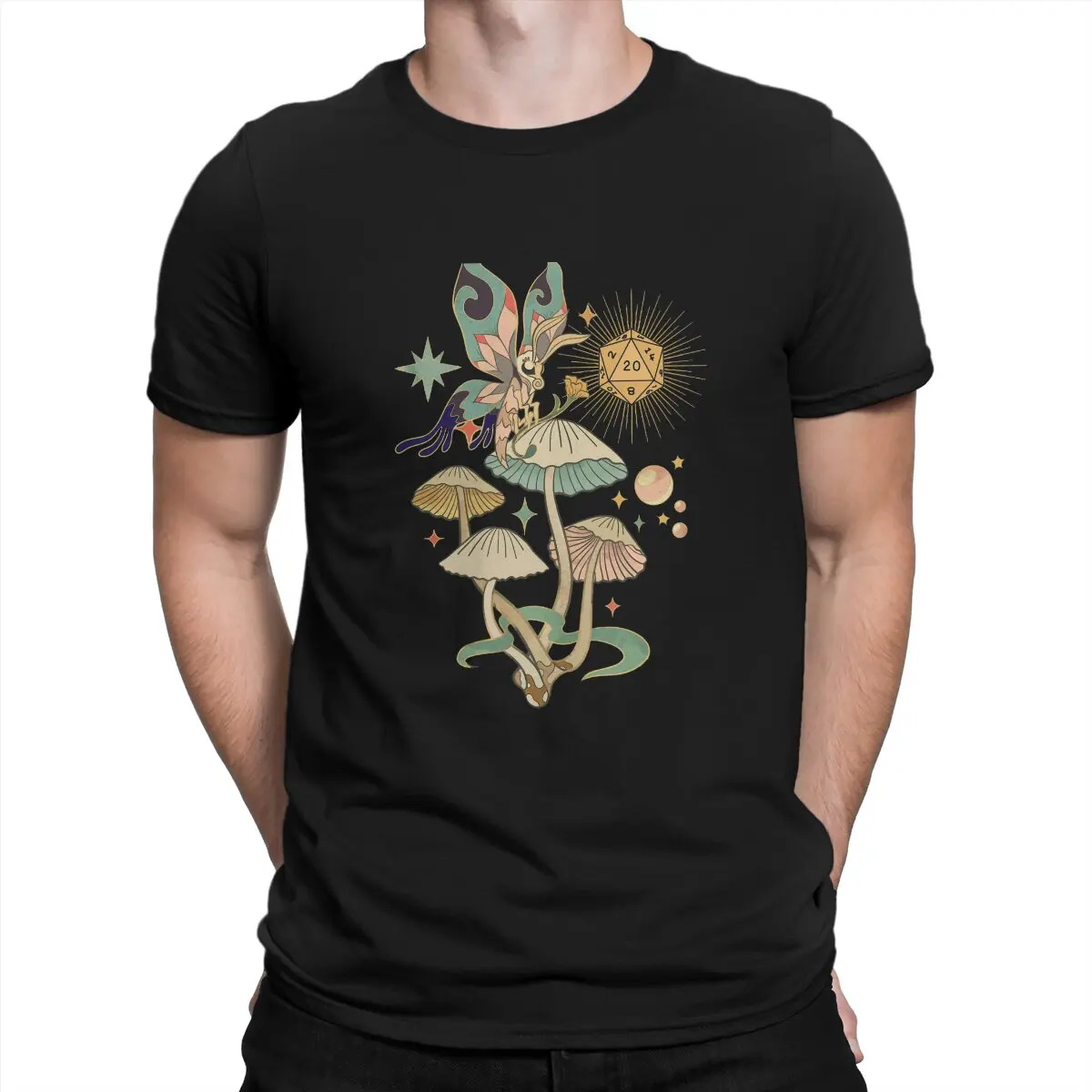 

DND Game D20 Dice with Magic Mushroom and Butterfly. Tshirt Homme Men's Streetwear Blusas T Shirt For Men