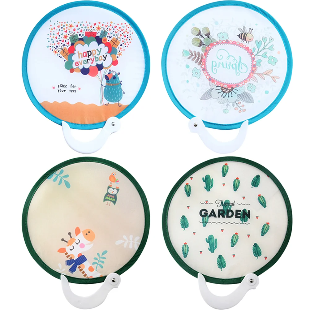 

4 Pcs Folding Fan Small Hand Foldable Portable Summer Fans Round Handle Handheld Cartoon Bulk