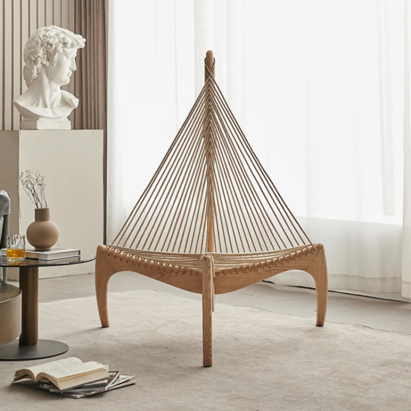 

Nordic Solid Wood Sailing Chair Designer Model Harp Chair Art Creative B & B Wine Hallway Recliner