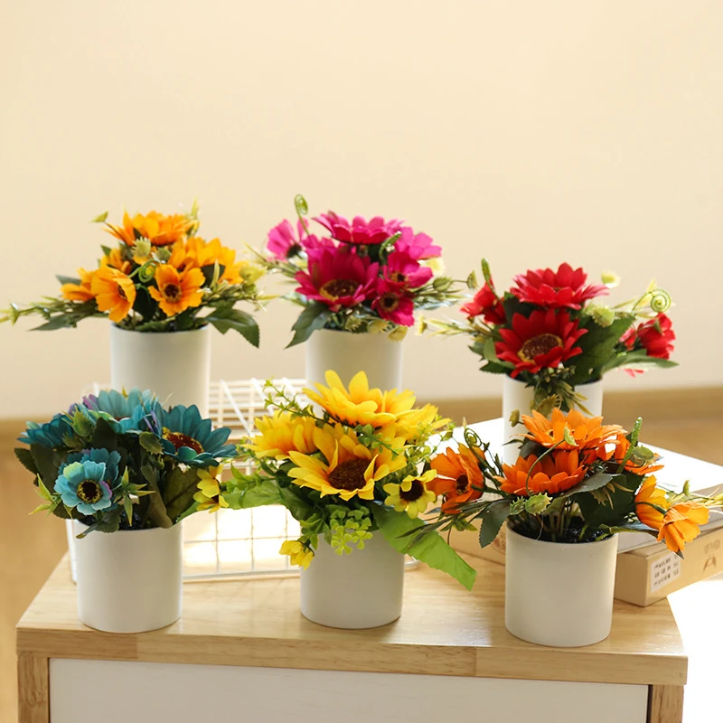 

Artificial Chrysanthemum Bonsai Fake Flowers Potted with Pot for Wedding Party Decoration Office Desktop Living Room Ornament