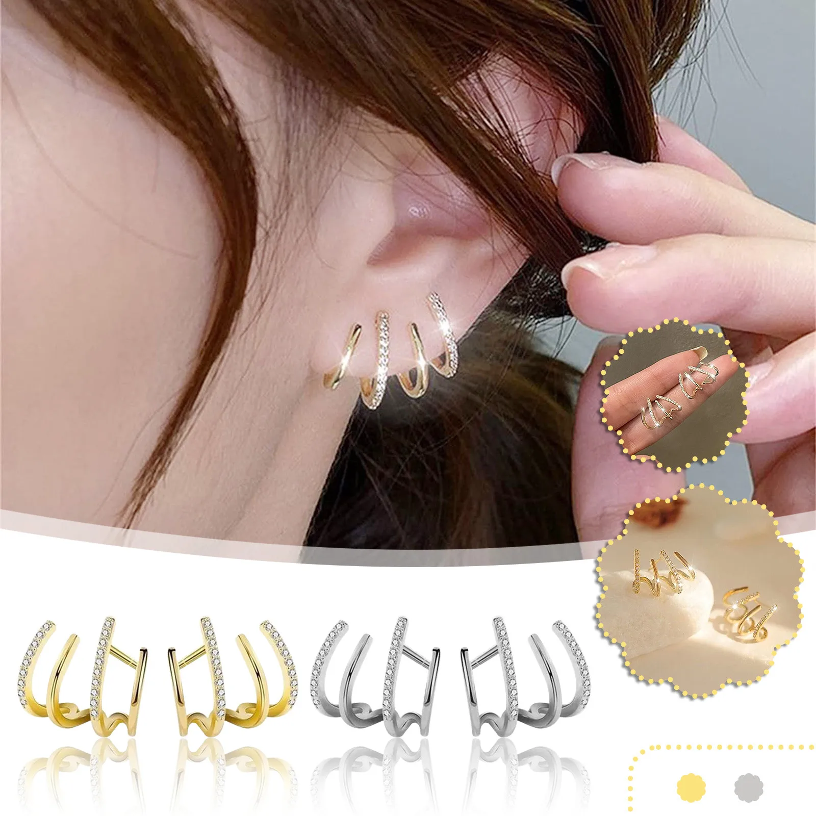 Женские серебряные серьги с 4 когтями серьги-кольца 2022 для пирсинга украшения