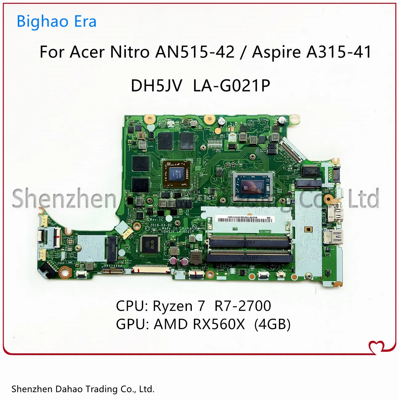 

DH5JV LA-G021P для Acer Aspire A315-41 Nitro AN515-42 материнская плата для ноутбука с R7-2700 CPU RX560X 4GB-GPU NBQ3R11002 NB.Q3R11.002