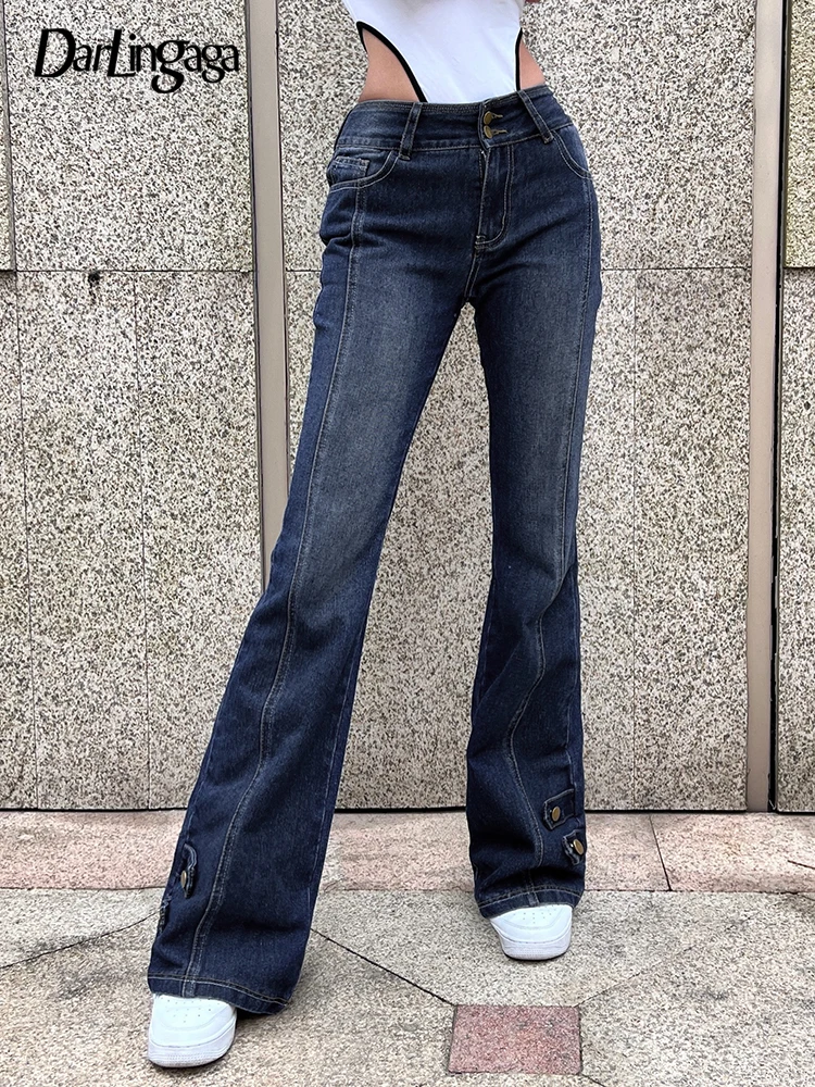 

Джинсы Darlingaga женские с низкой посадкой, повседневные Узкие синие модные джинсовые брюки в Корейском стиле на пуговицах, облегающие элегант...