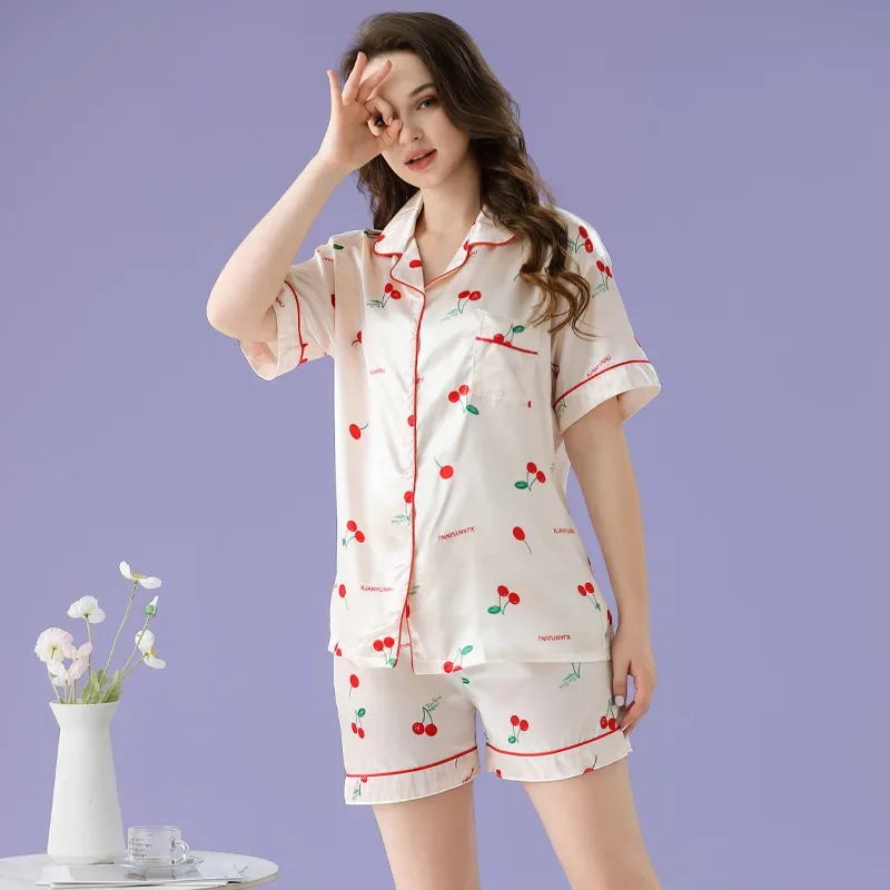 Милые женские летние пижамы с вишневым цветом высококачественная домашняя