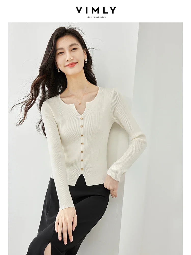 Элегантный пуловер Vimly с V-образным вырезом Короткие вязаные свитера для женщин