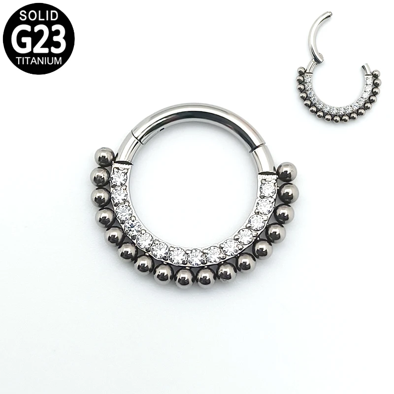G23 Titanium Nose Ring Hoop Septum Clicker Piercing Front Zircon Balls Ear Cartilage Tragus Helix Earring Hinged Segment Jewelry