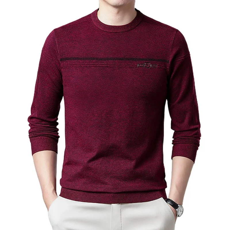 

Autumn Men's Sweater Fashion Solid Color Warm Pullover Business Casual Heart Neckline Sweater Men Clothing