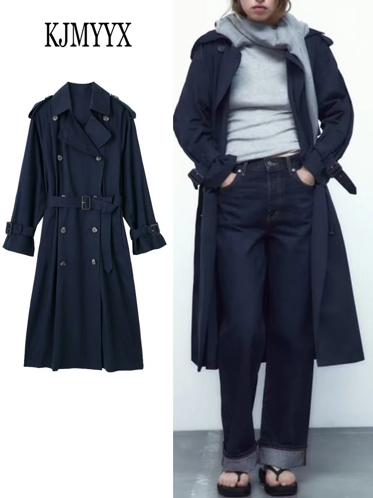 

Новинка 2023, осенне-зимняя женская модная куртка с поясом KJMYYX, пальто с отложным воротником, винтажная женская верхняя одежда, шикарное пальто