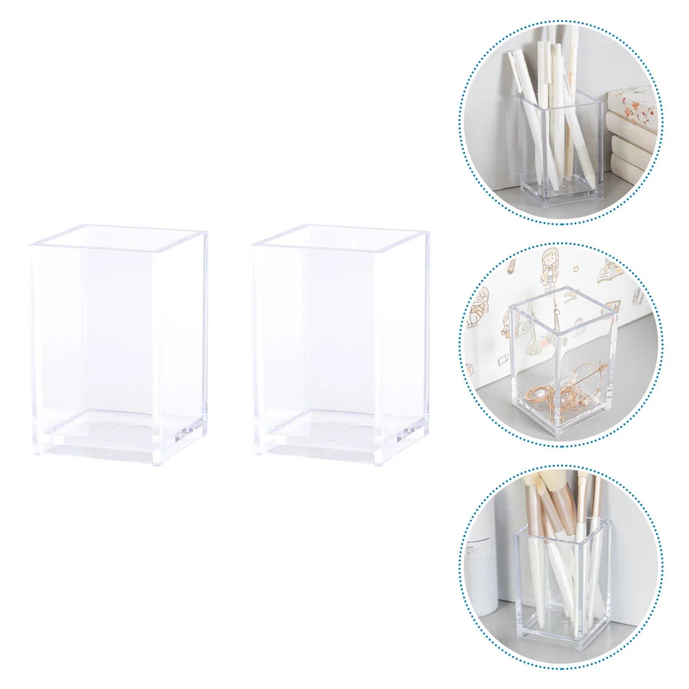 

2Pcs Office Pen Containers Stationery Holders Desktop Pen Organizers Transparent