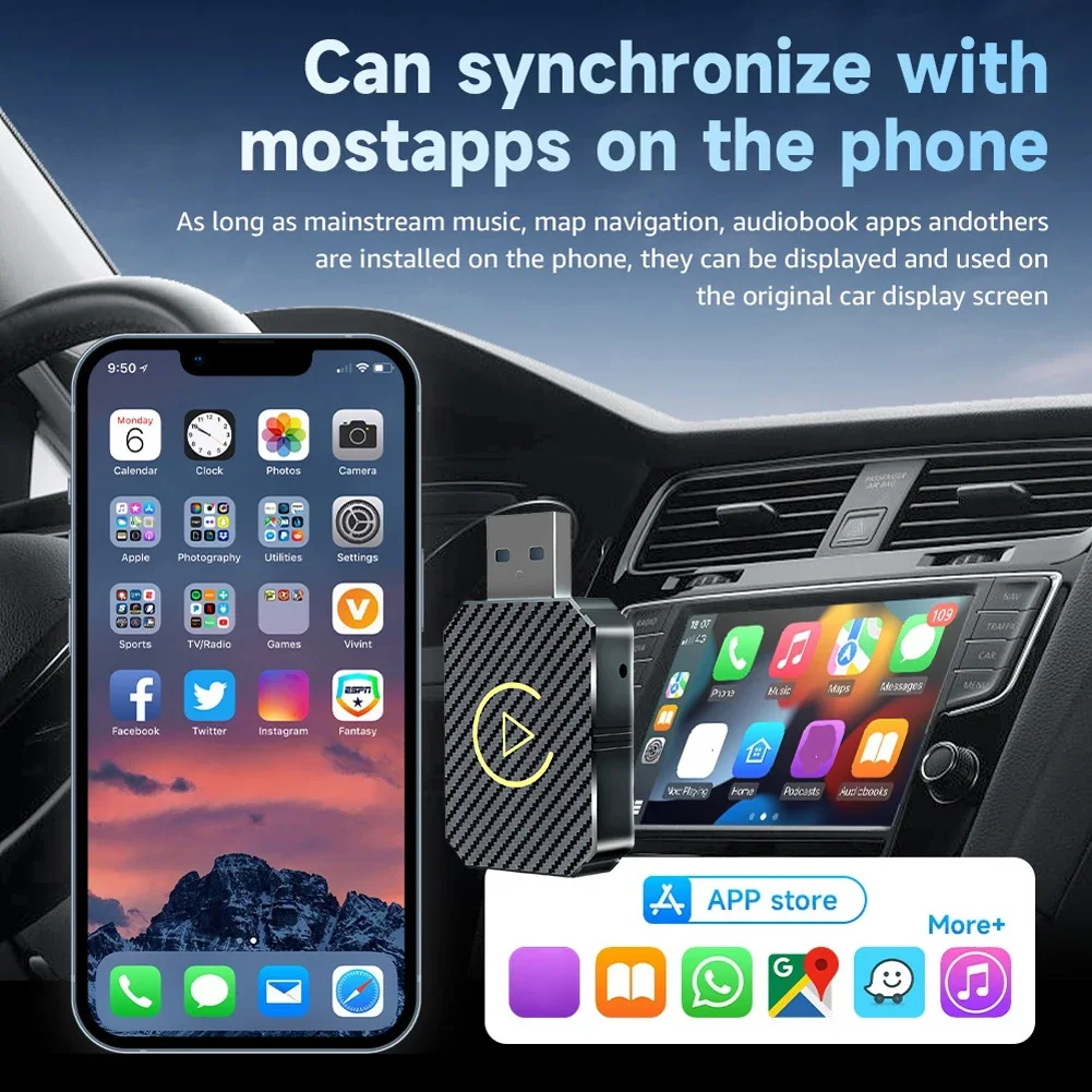 Новый беспроводной адаптер CarPlay Android Auto 2 в 1, беспроводной адаптер Wi-Fi BT5.0 Smart Dongle Plug and Play, беспроводная мини-бокс с быстрым подключением (art.: 3920cbfabecab) - 3920cbfabecab