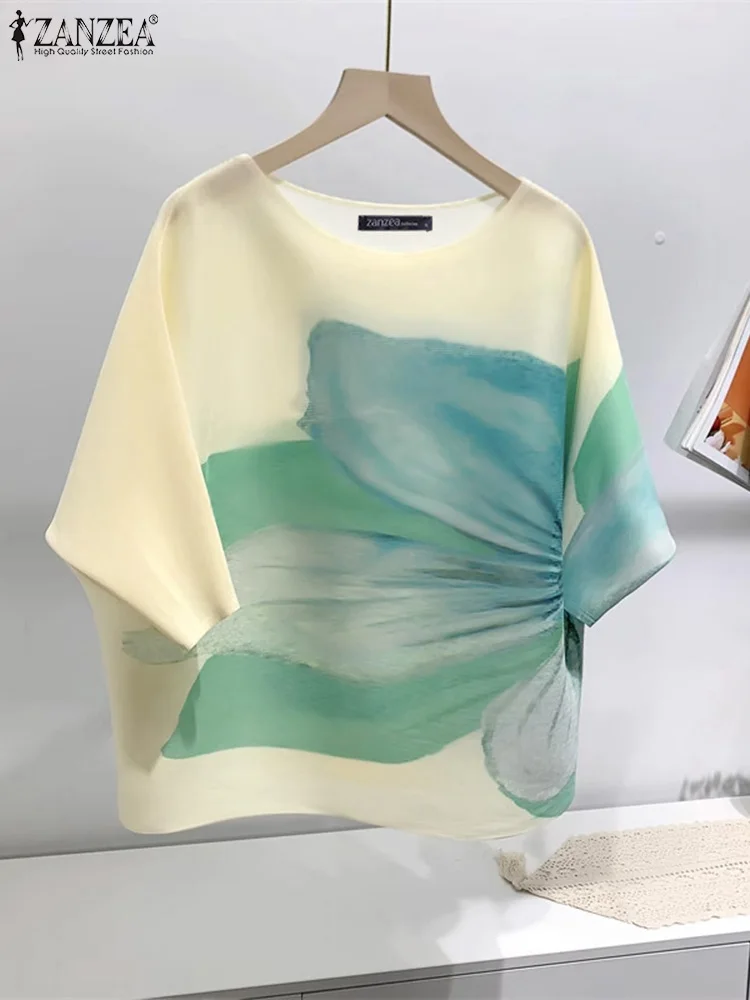 Женская туника с круглым вырезом ZANZEA летняя блузка рукавами летучая мышь