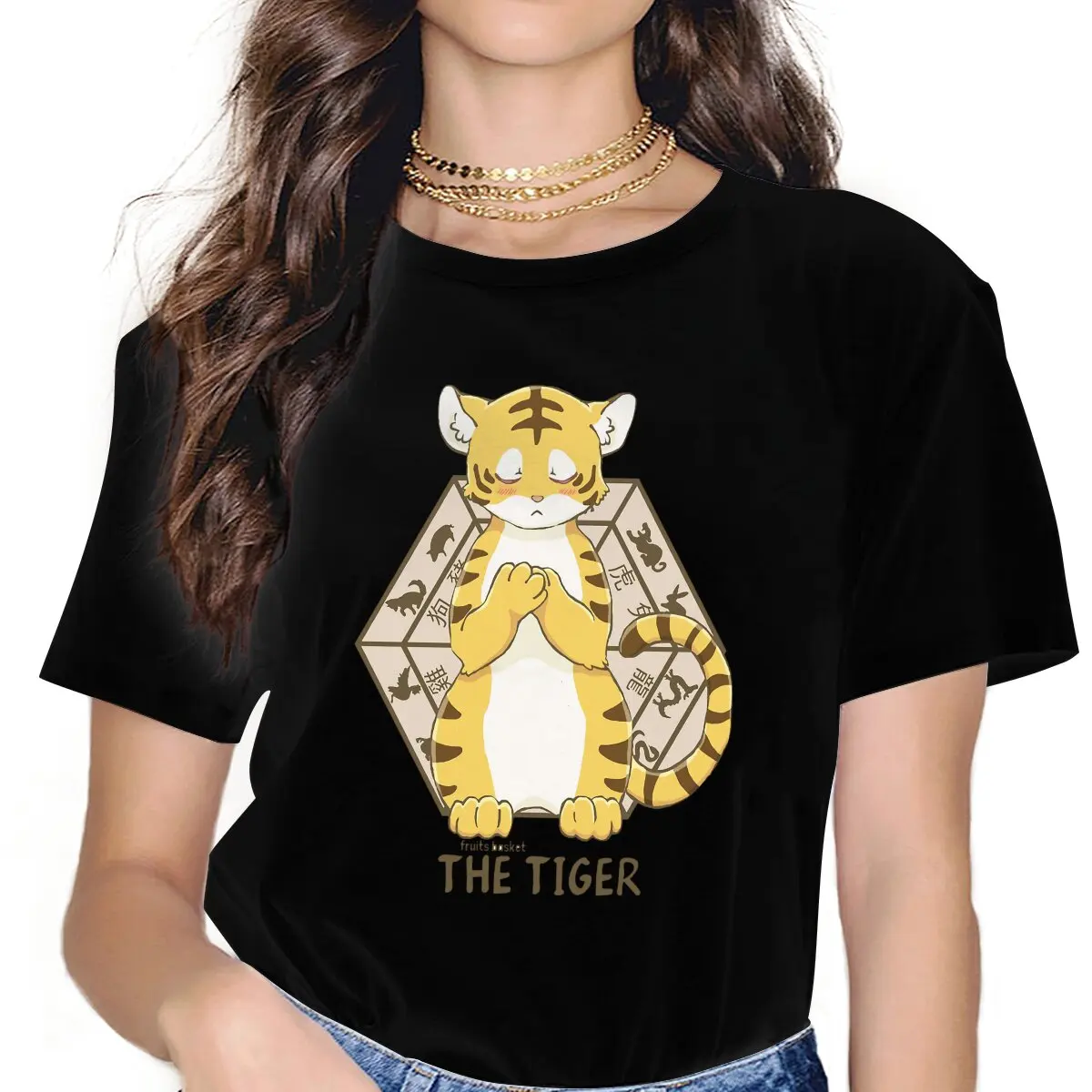 

Kisa the tiger Women's T Shirts Fruits Basket The Zodiac Hipster Tee Shirt Short Sleeve Crew Neck T-Shirt Adult Tops