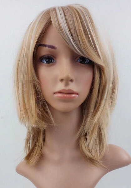 Прямой многослойный синтетический парик длиной плеч коричневого и светлого