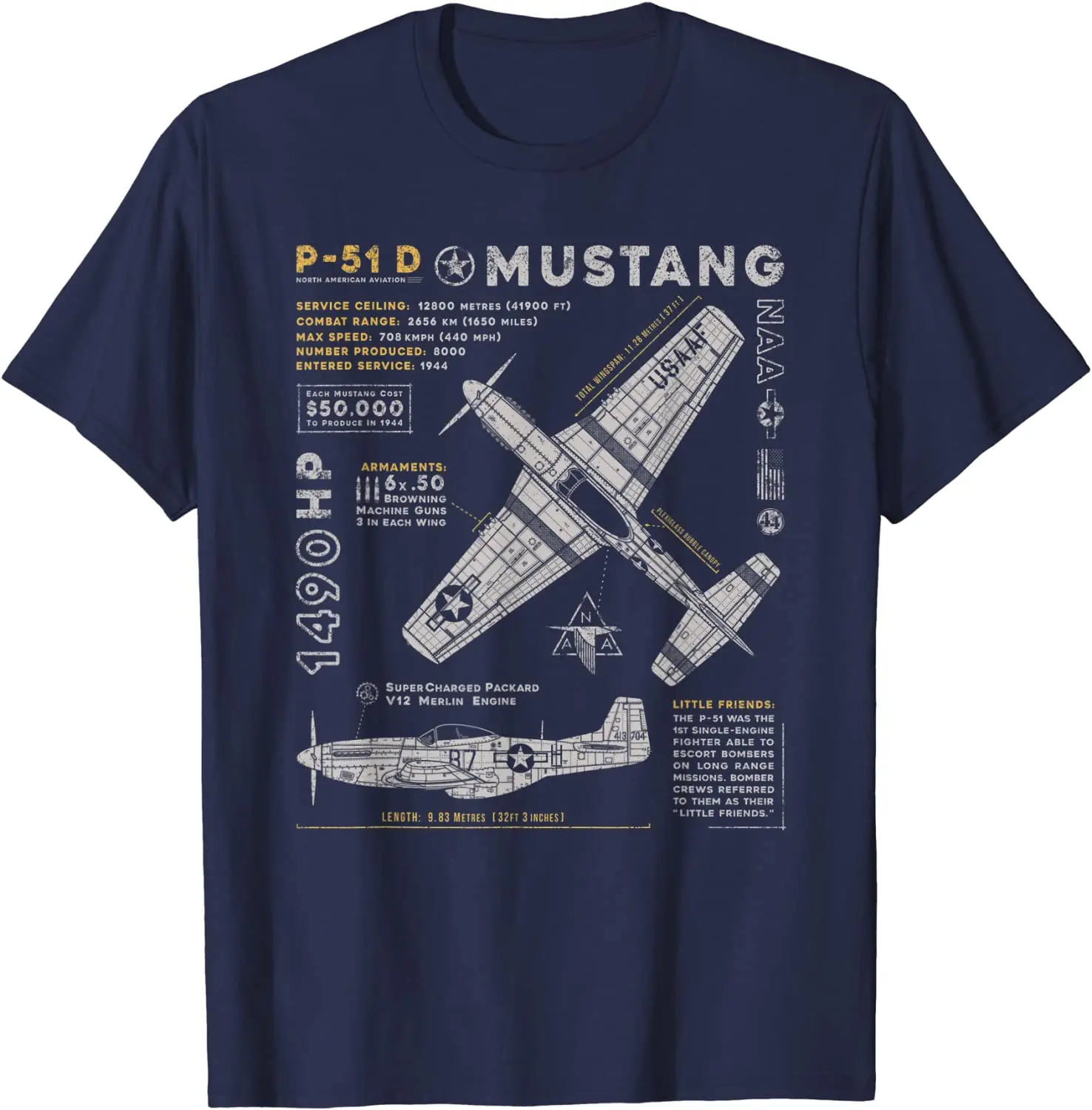 P-51 Mustang para hombre, camiseta de avión de combate Vintage de aviación norteamericana, corta, informal, 100% algodón