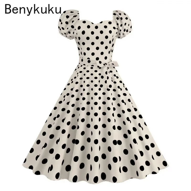 Летнее платье в красный горошек стиле ретро Одри Хепберн винтажная распашная